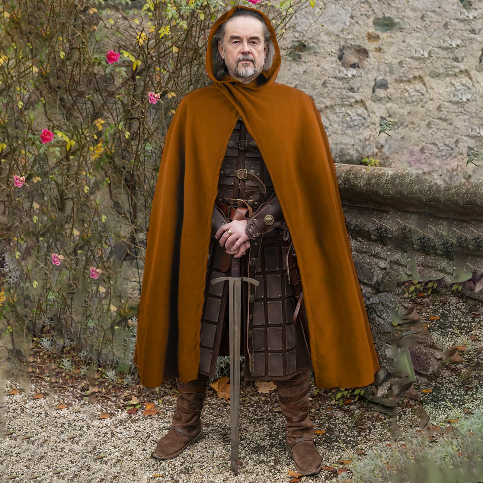 FSUJWOA Renaissance Hooded Cape Medieval Costumes with Hood Cloak Halloween Costume (Brown, Style-1) - Image 3