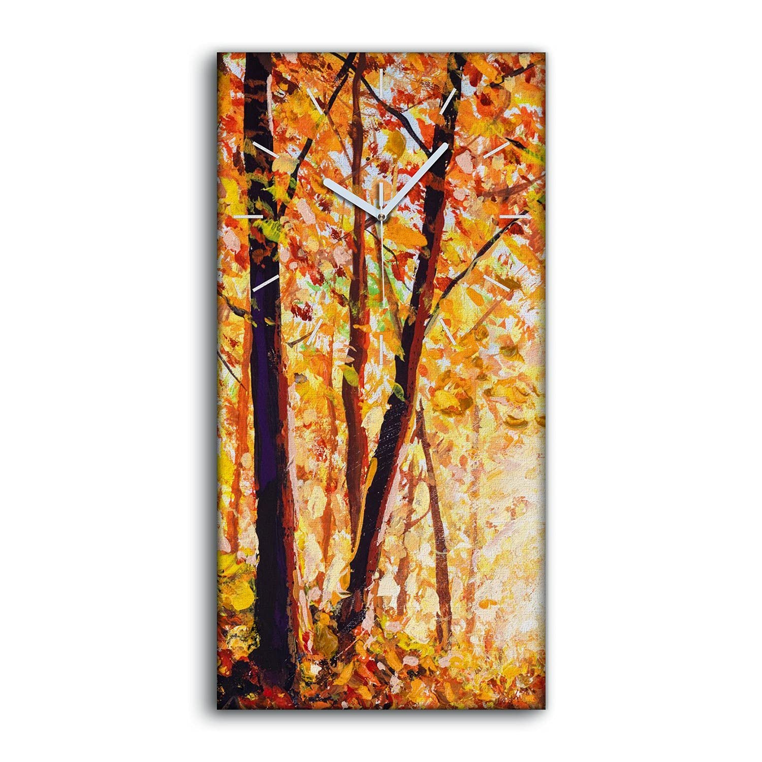 Horloge sur Toile Forêt Arbres Automne 30x60 Art Mural Salon Moderne