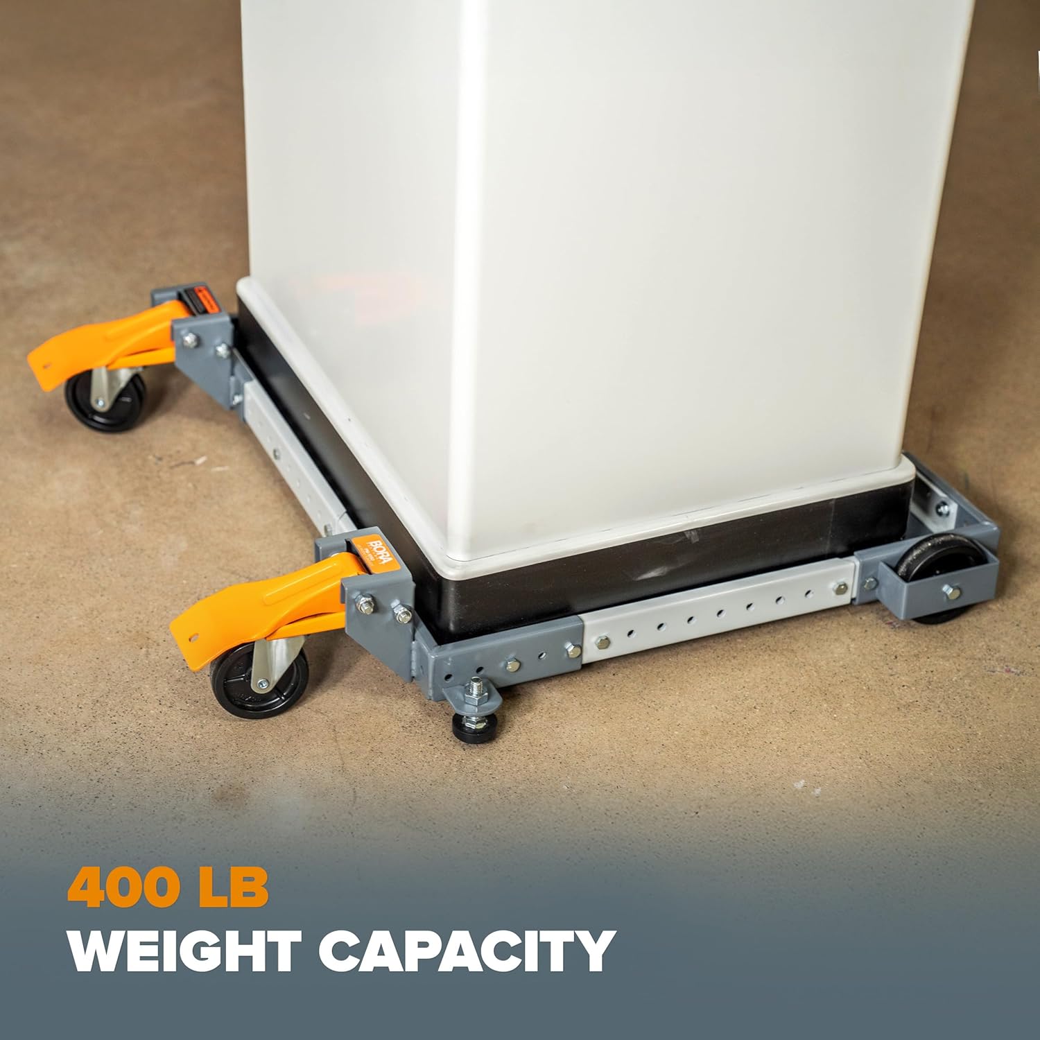 BORA Universal Mobile Base with Swivel Castor Wheels - Adjustable Tool Dolly 12x12 to 26x26 Inches - Heavy Duty Mobile Tool Base for Table Saw Workbench - 400 Lbs Capacity - PM-1050
