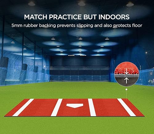 Miniatura 4 de ZivPlay Alfombrilla de bateo de béisbol de 12 x 6 pies, tamaño reglamentario, con placa de casa y césped antidecoloración para entrenamiento de