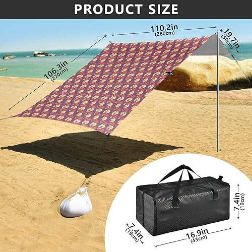 Miniatura 3 de Funny Chicken Face Foldable Beach Tent UPF50+ Easy Setup Shade Sun Shelter with Sandbags and Shovel for Camping, Picnics, Backyard & Fishing