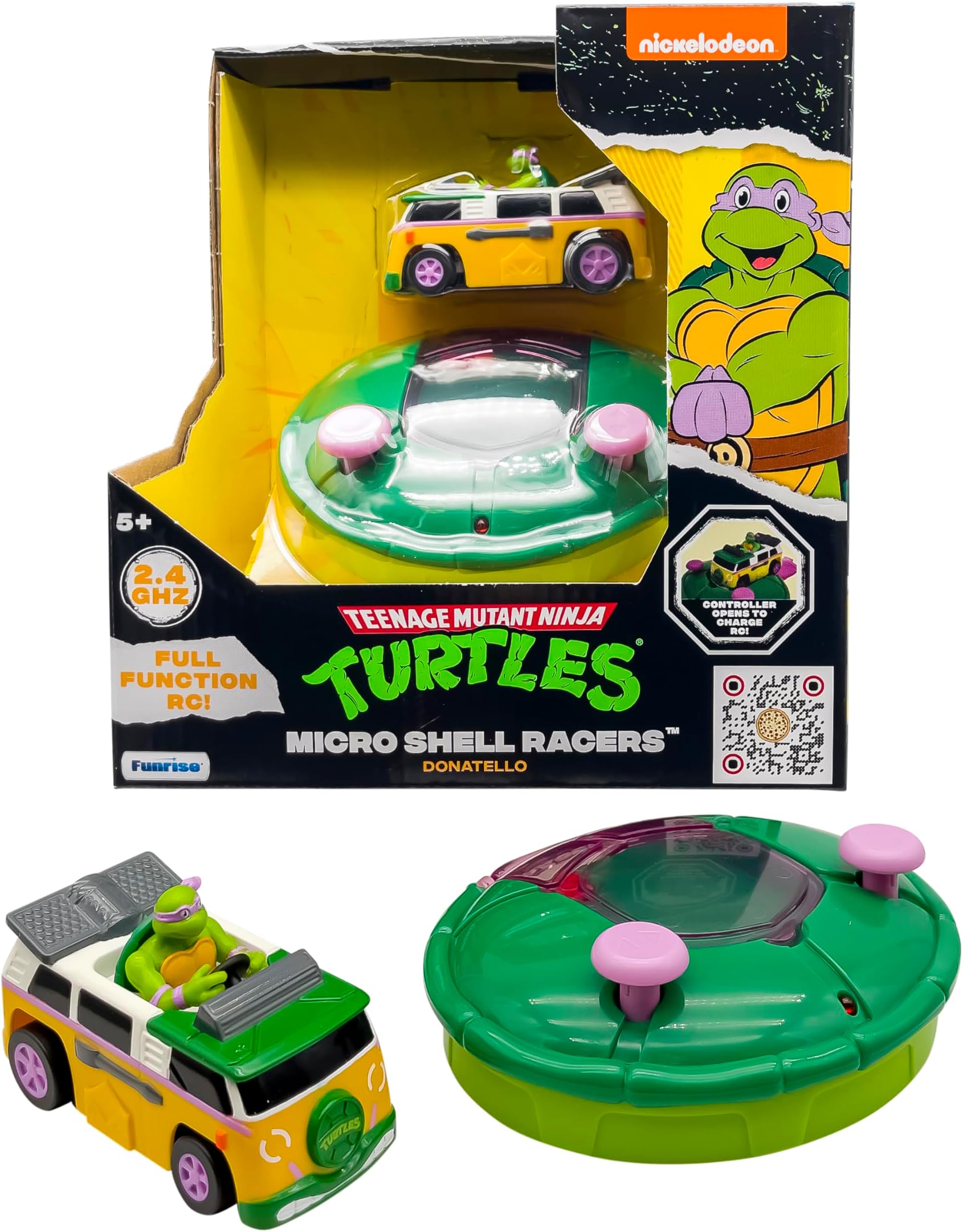 3" Micro Shell Racers, Donatello, Ages 5+ - 2.4 Ghz Rc Vehicle with Turtle Half Shell Controller - Collect All 4!