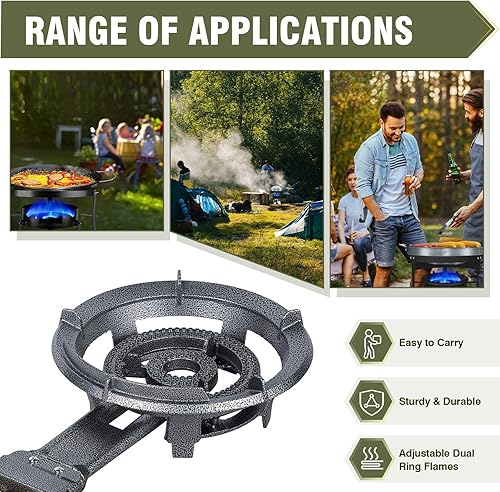 Miniatura 5 de Bestfire Estufa de propano individual de 13 pulgadas, 90,000 BTU, quemador portátil de hierro fundido para exteriores con regulador ajustable de