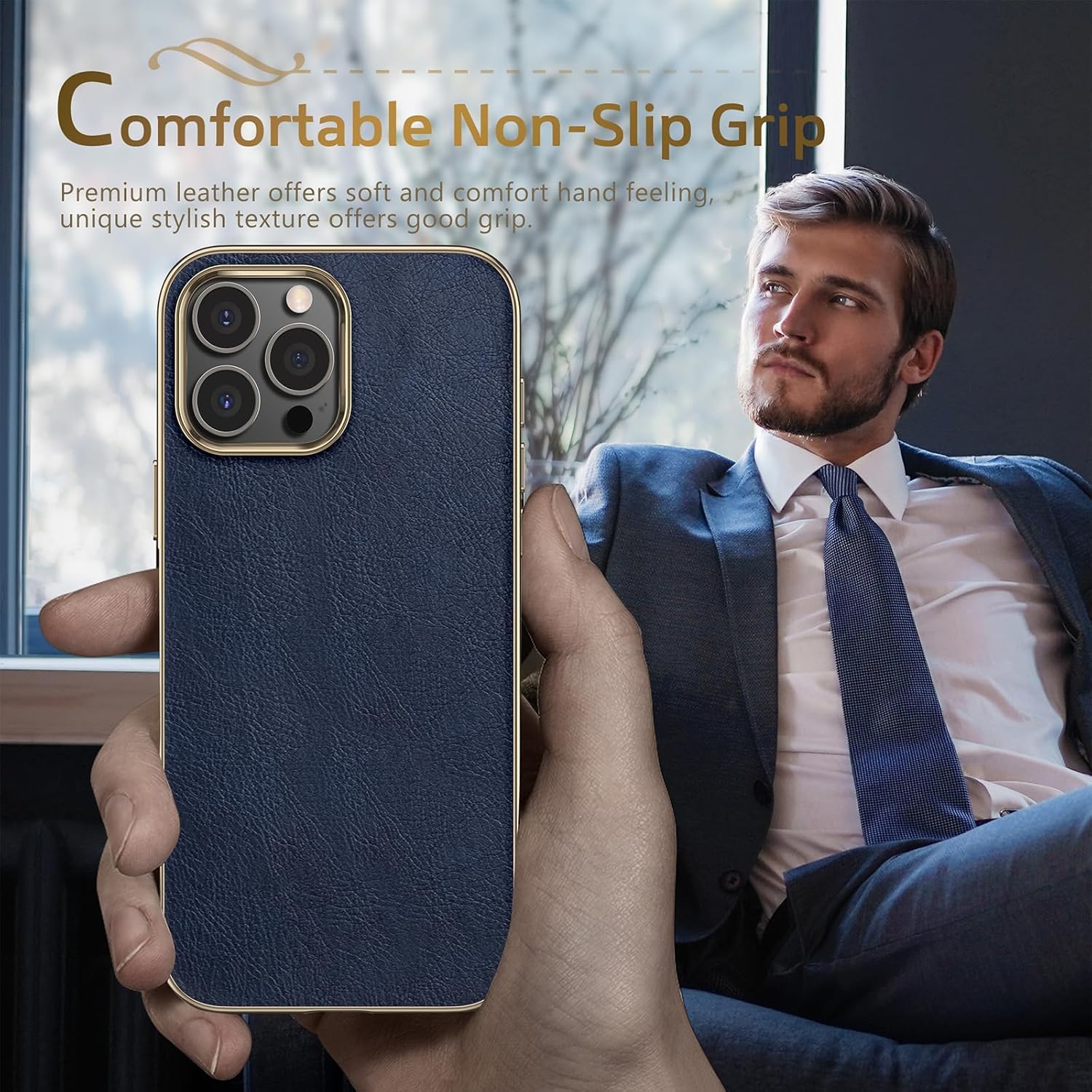 LOHASIC Case for iPhone 16 Pro Leather, Classic Design Soft Back Cover Shockproof Protective Men Women Cases for iPhone 16 Pro 6.3 Inch Display 2024, Navy Blue - Image 5