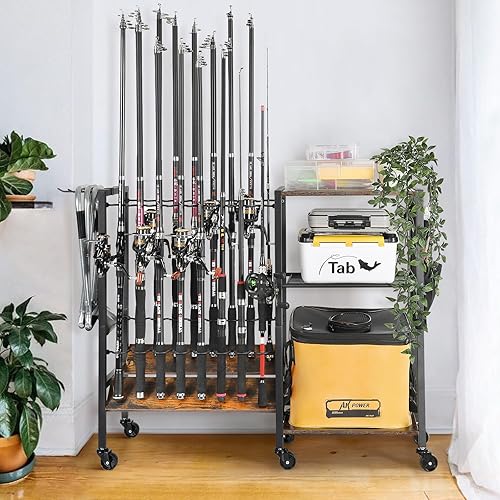 Miniatura 7 de Olakee Soportes para caña de pescar, equipo de pesca, organizadores de equipo de pesca, soportes para caña de pescar, carrito de aparejos de caña de