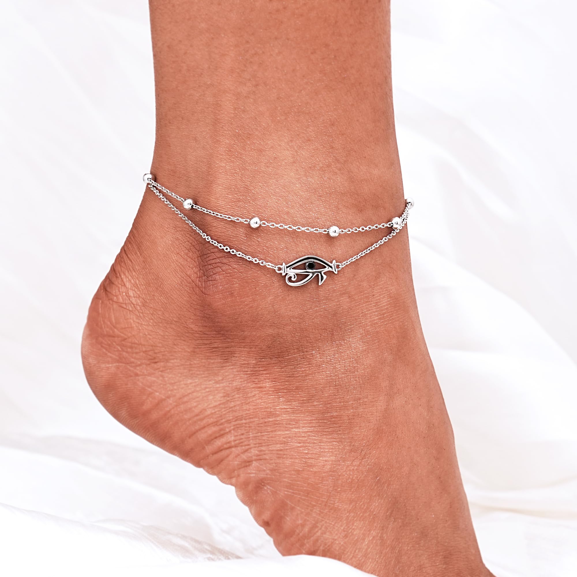 CHIC & ARTSY Womens Fußkettchen 925 Sterling Silber erstellt Opal geschichtet Fußkettchen Armband zierlich Perlen Kette Fußkettchen einstellbar 11" beste Freundin Fußkettchen für Frauen