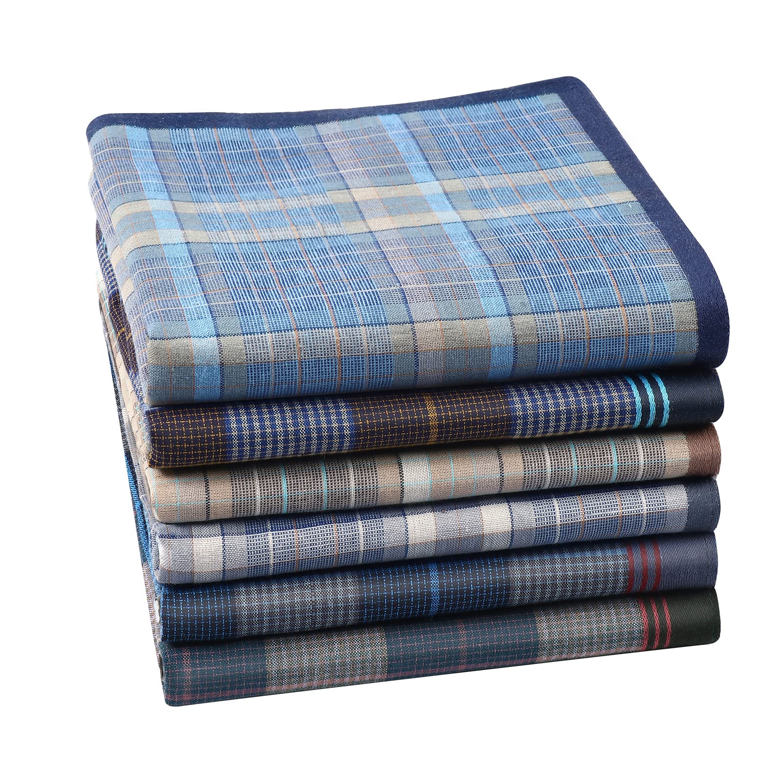 100% Cotton Men's Stripe Soft Checkered Pattern Handkerchiefs Assorted Pocket Square Hankies 6/9 Pieces 38x38cm/15x15