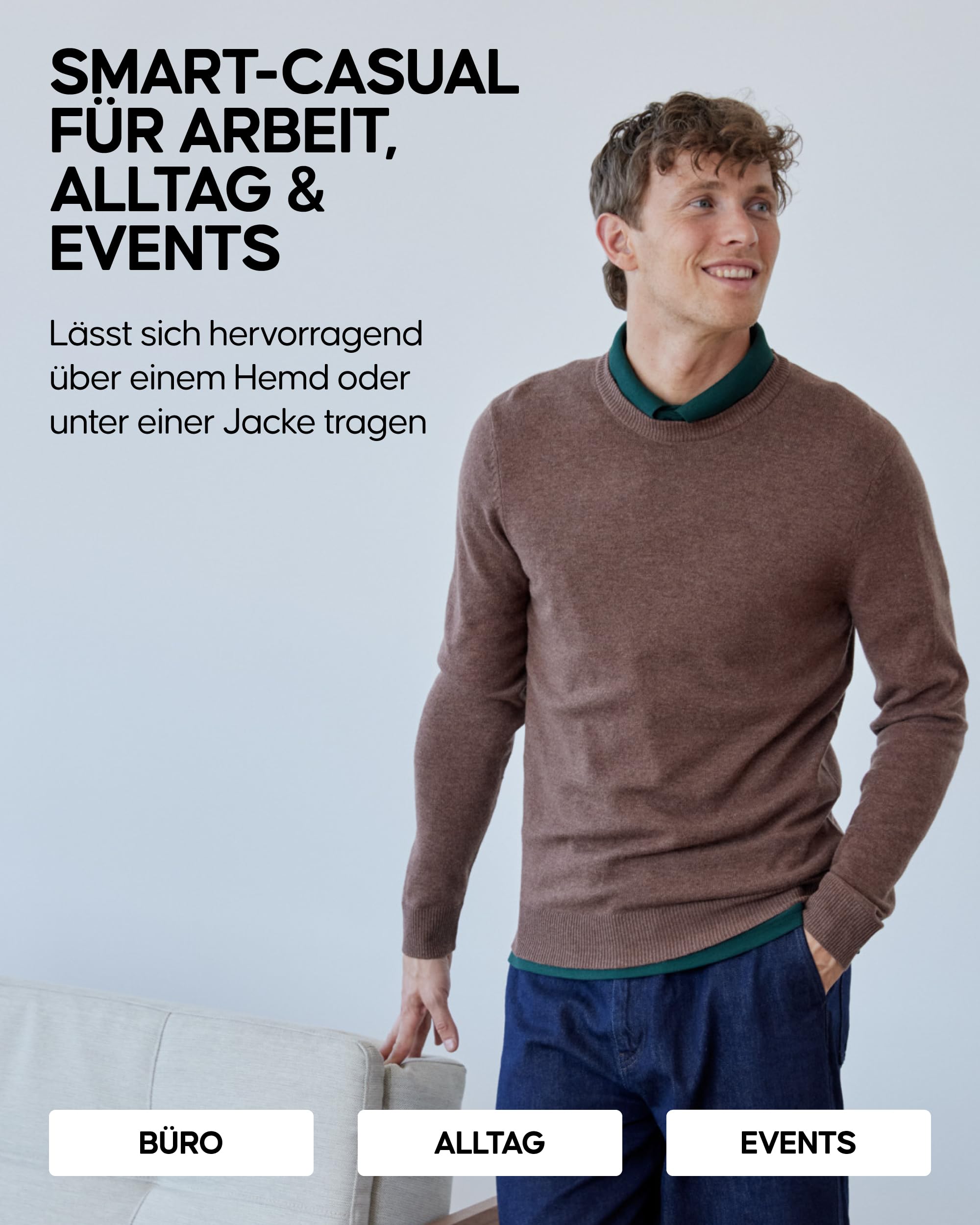 DANISH ENDURANCE Merinowolle Pullover mit Kaschmir, Wollpullover Herren | Merinowolle Kaschmir Strickpullover mit Rundhalsausschnitt, Weich, Wärmend & Atmungsaktiv für Alltag und Büro