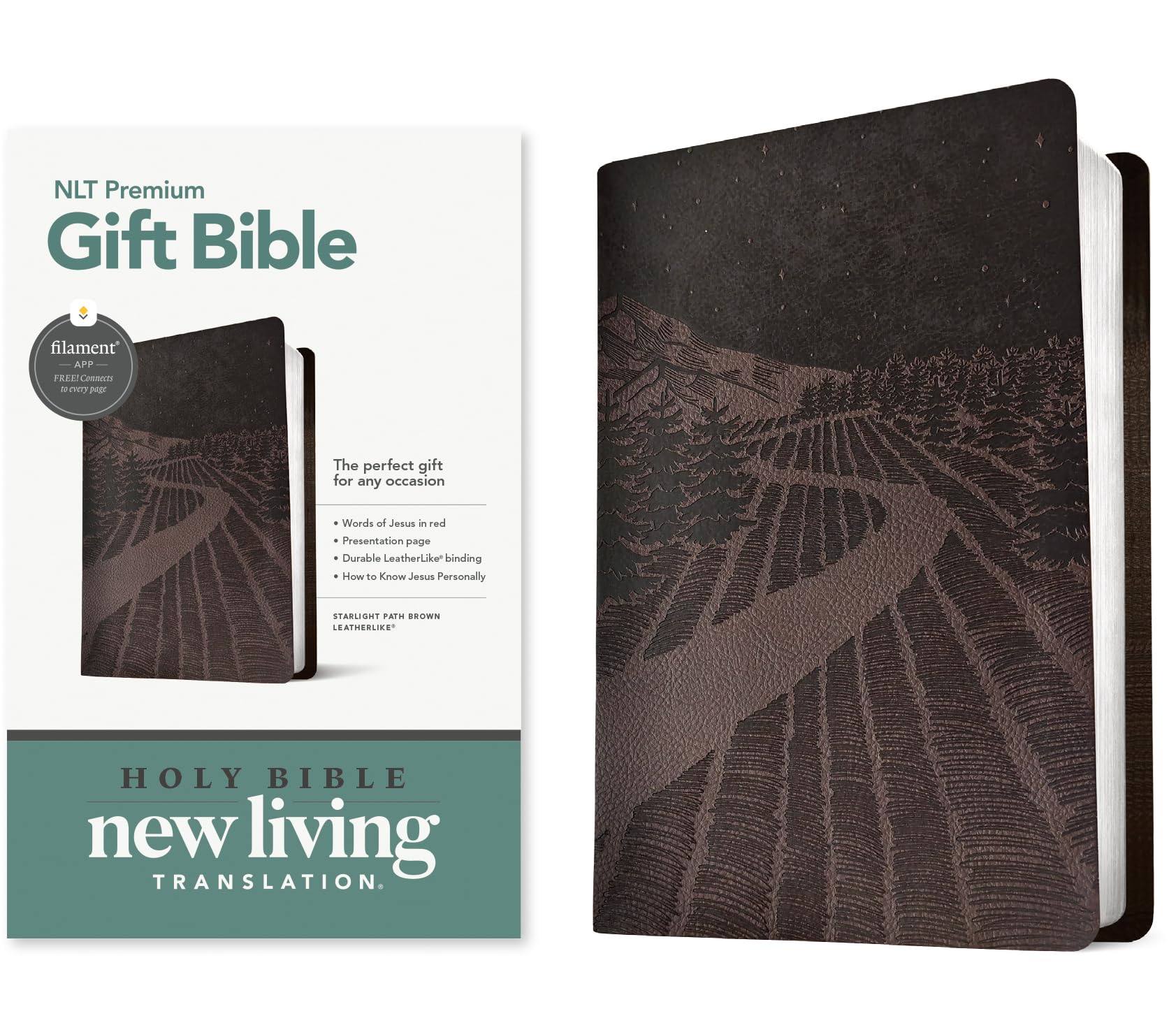NLT Premium Gift Bible, Filament Enabled, Brown: New Living Translation, Starlight Path Brown, Leatherlike, Premium Gift, Filament Enabled, Red Letter With Ribbon Marker