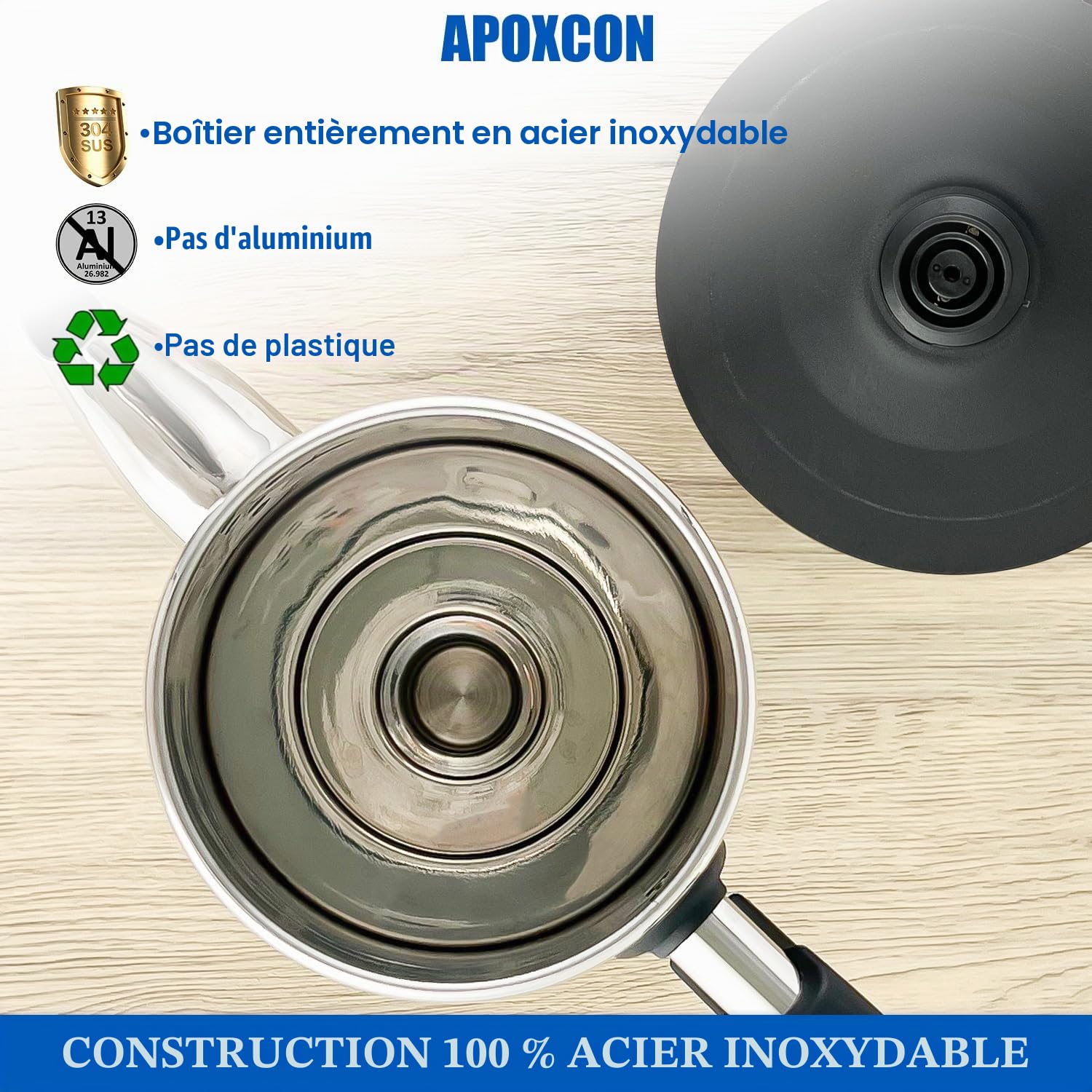 APOXCON Percolateur électrique 12 tasses - Acier inoxydable, bouton en verre et fonction maintien au chaud. Base amovible sans fil