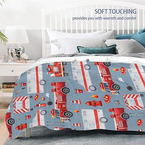 Miniatura 4 de Manta de camión de bomberos, regalo para niñas y niños, manta de ambulancia, regalo para niños, manta de franela ligera súper acogedora para cama,