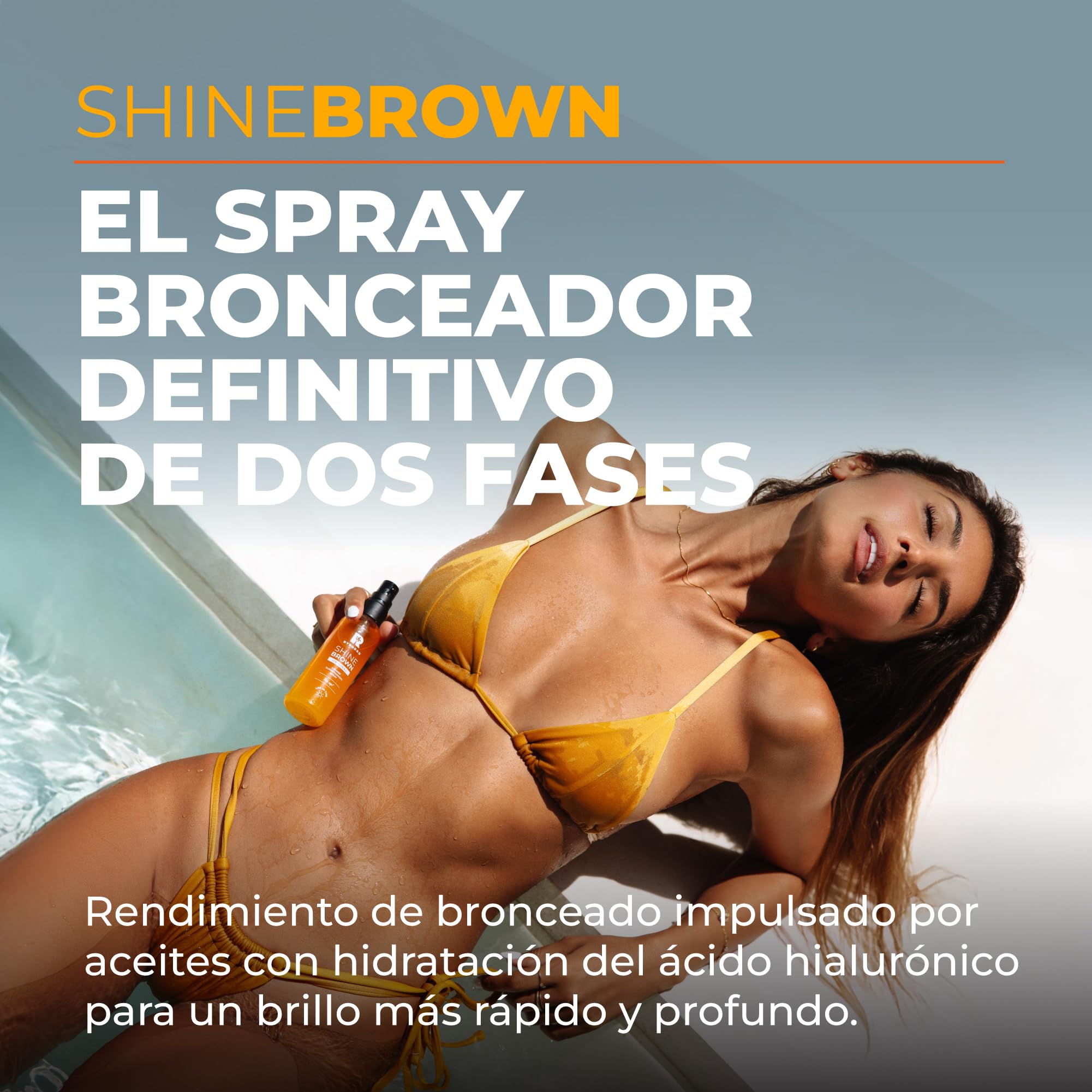BYROKKO Shine Brown Spray Superbronceador Bifásico (100 ml), Eficaz en Solárium y al Sol, con Aceites Naturales y Ácido Hialurónico para un Bronceado más Intenso, con aroma a Mango soleado
