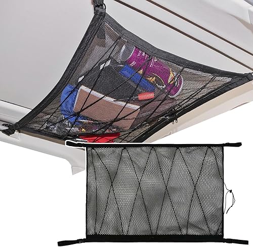 AUTOXBERT - Bolsillo de red de carga para techo de automóvil, 35 x 26 pulgadas, ajustable, para techo de techo, bolsa de almacenamiento de