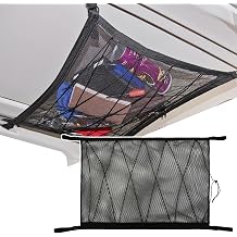 Car Ceiling Cargo Net Pocket, AUTOXBERT 35"X26" Adjustable Ceiling Roof Cargo Net Long Trip Camping Storage Bag Organizer with Zipper, Double-Layer Mesh Ceiling Storage Nets for Van SUV