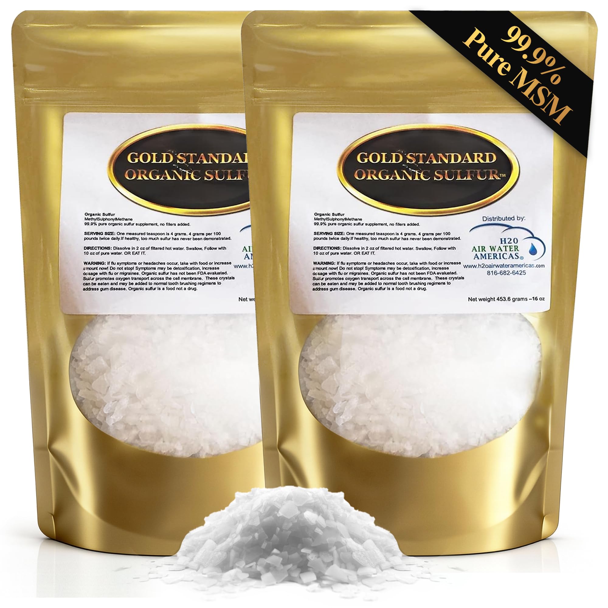 Gold Standard Organic Sulfur Crystals 2lb - 99.9% Pure MSM Crystals - High-Purity MSM Supplement Powder - Large Granular Flakes - 3rd Party Tested for Purity