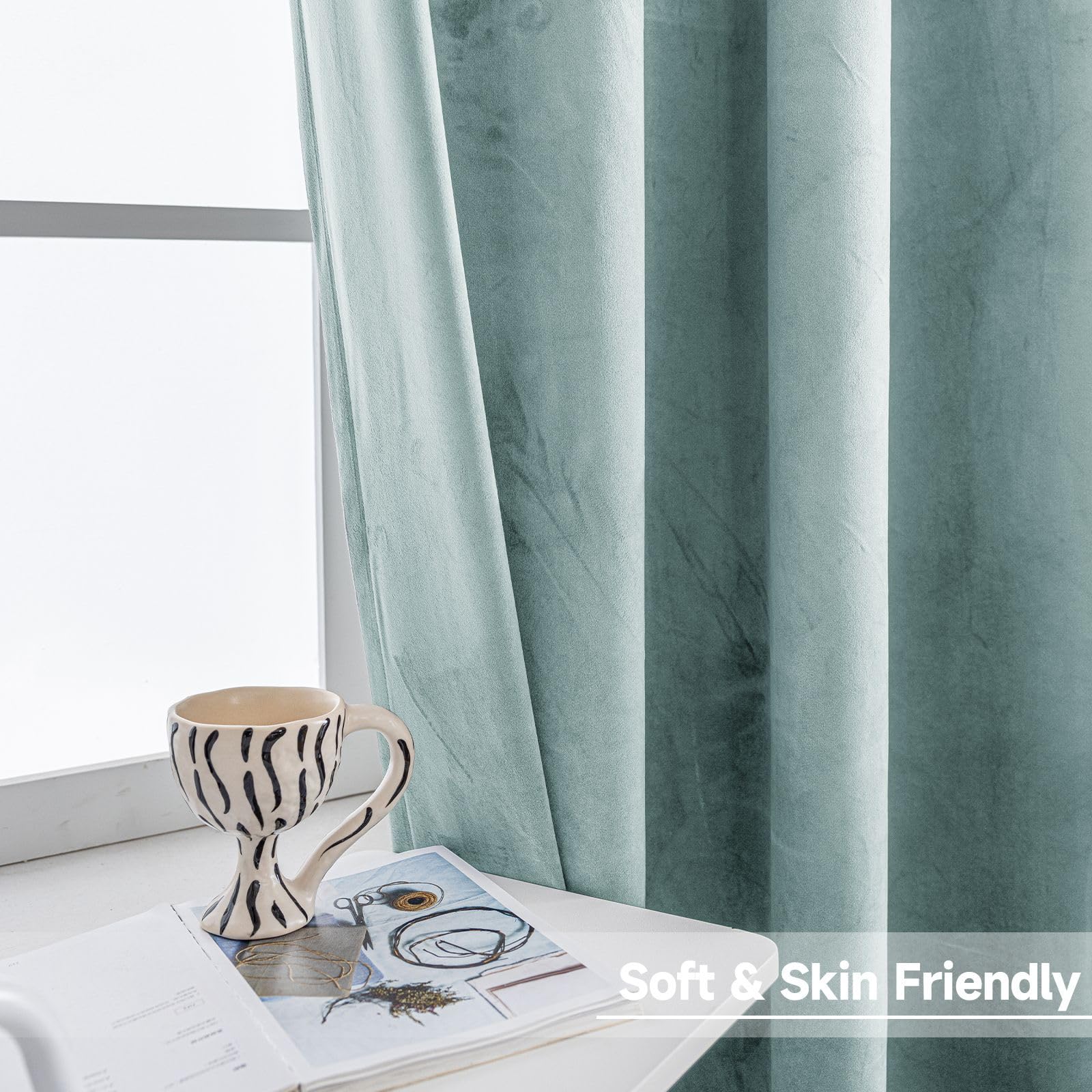 Ystyle Velvet Curtains Lace And Ready Set of 2 140 x 260 cm - Image 4