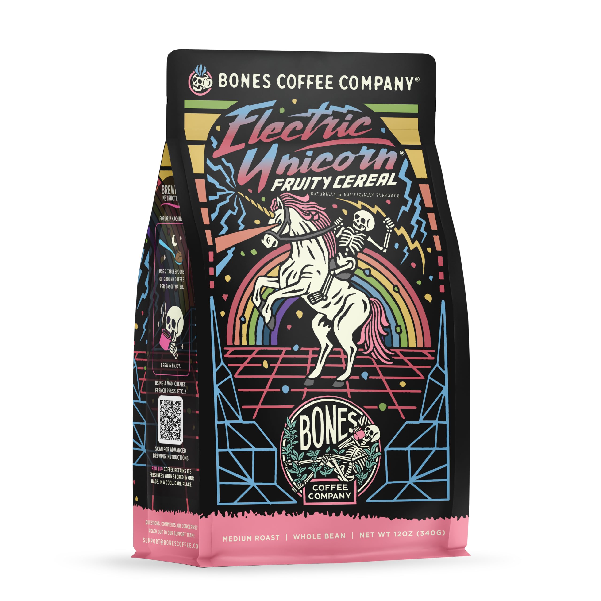 Bones Coffee Company Electric Unicorn, Fruity Cereal With Milk Flavored Coffee, Medium Roast Low Acid Arabica Beans Compatible with Auto drip and