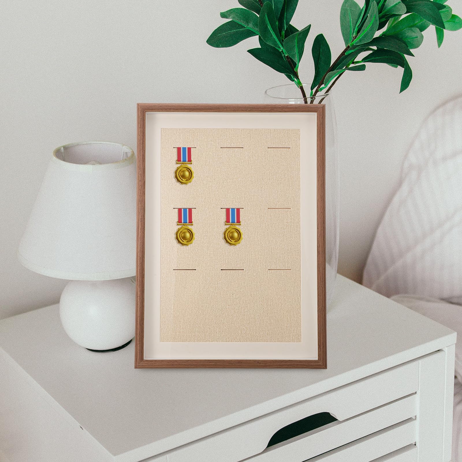 Luxshiny Marco para Mostrar Medallas de Madera Café Montaje Mural