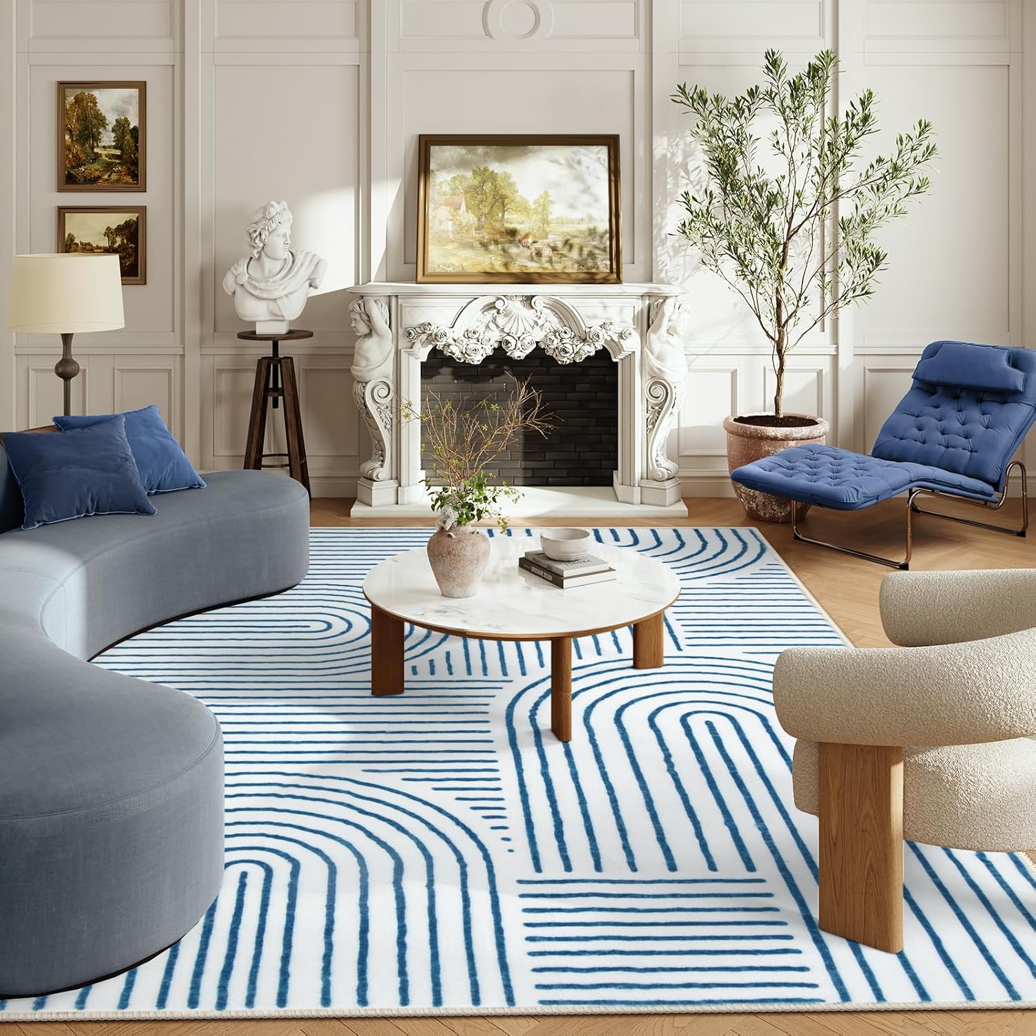 Lahome Abstract 6x9 Area Rugs, Soft Washable Rugs for Living Room Ultra-Thin Non Slip Dining Room Rug, Blue Rug Throw Large Carpet for Bedroom Office(6'x9',Blue/White) Blue/White 6' x 9'