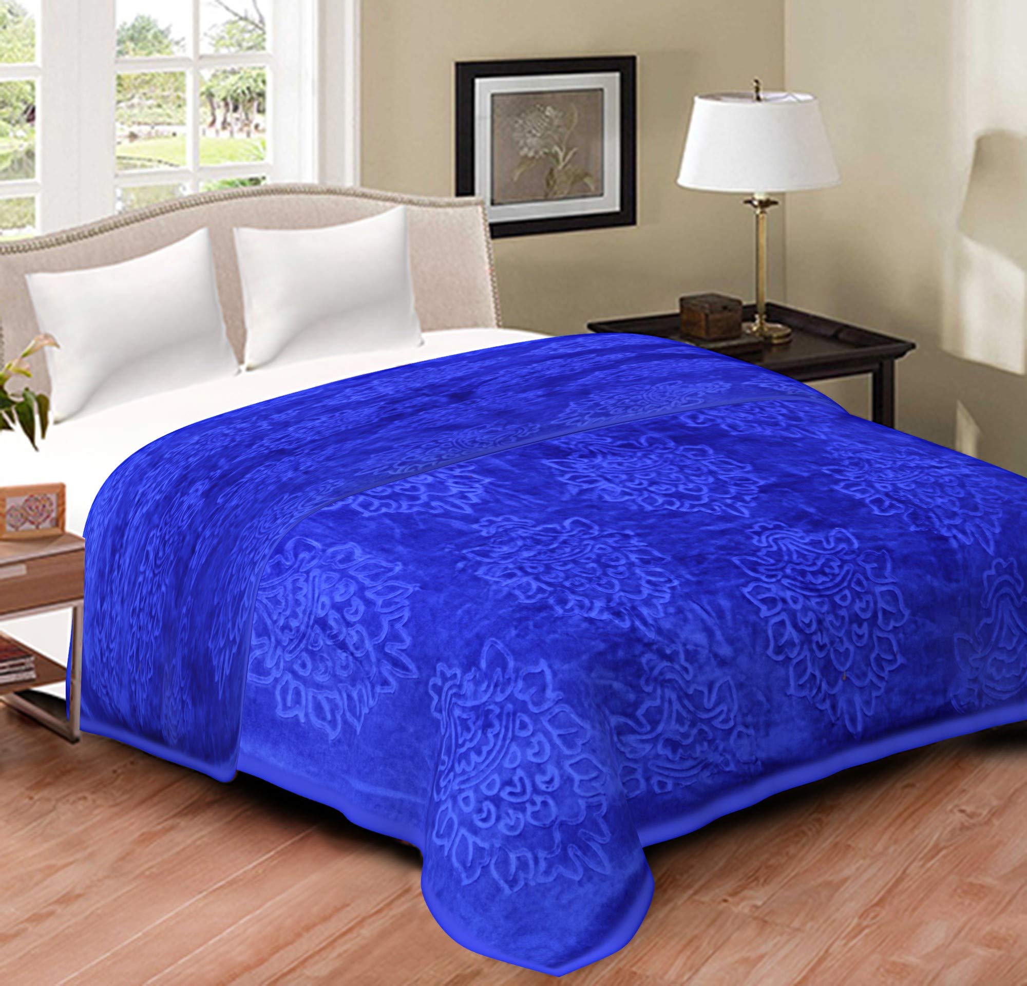 CHANGERS Embossed Blankets,Quilt,duvets,dohar Solid Colour Ultra Soft Floral Double Bed Heavy Mink Winter Blanket (Blue)-image-45