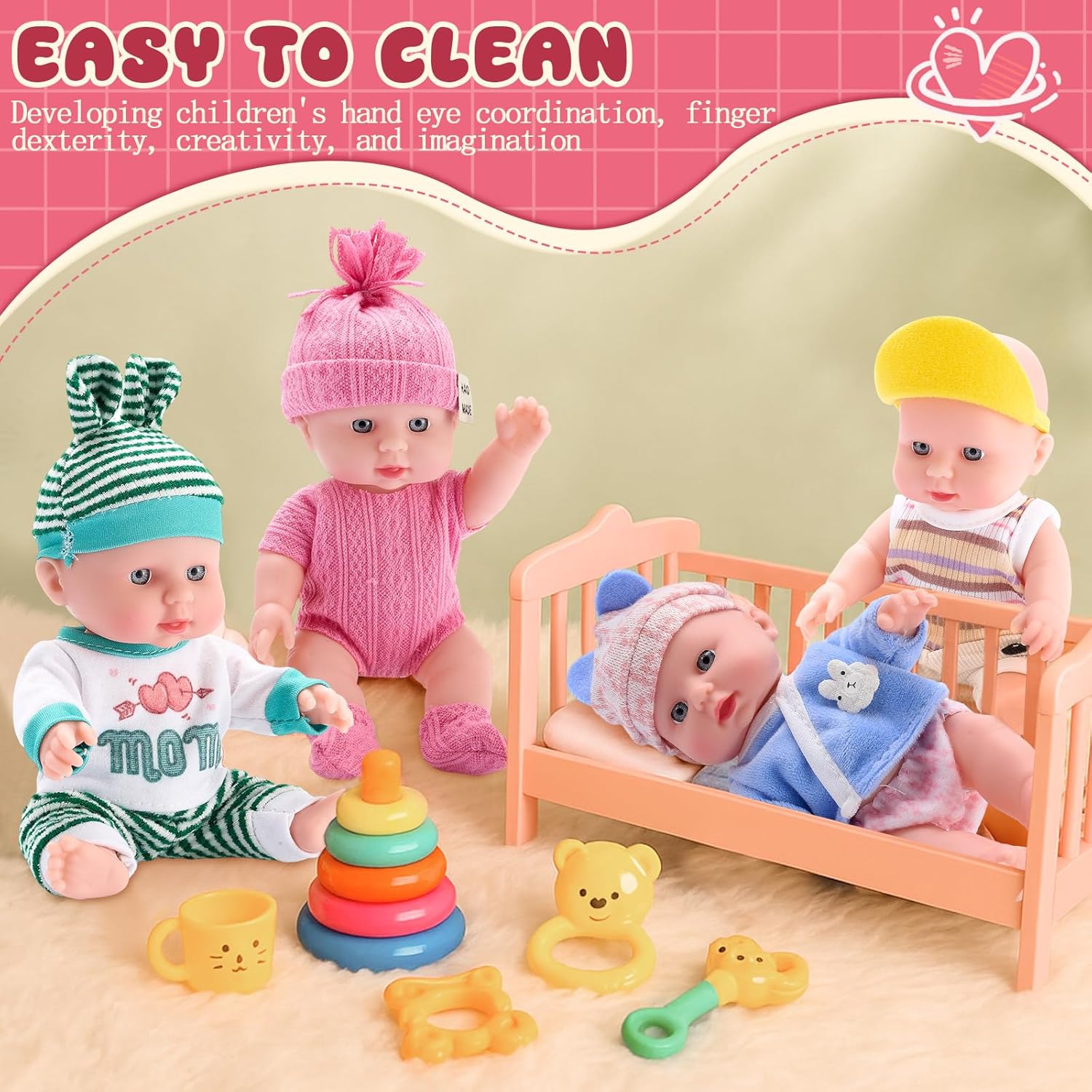 Halloscume 7 Inch Mini Baby Mini Reborn Doll Vinyl Full Body Lifelike Dolls Baby with Weighted Cloth Reborn Gift Set for Kids, Gifts for Christmas Kids(4 Pcs,Summer)