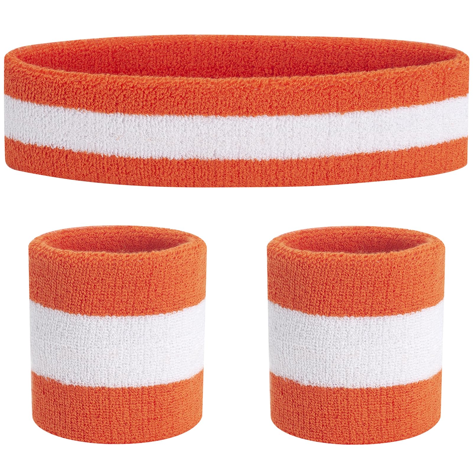 FACATH Headbands Wristbands for Women Men Girls Boys for Gym Workout & Yoga, Super Comfy Sports Sweatbands for Football Baseball Basketball Soccer Boxing & Tennis (Orange/White/Orange) — image 1