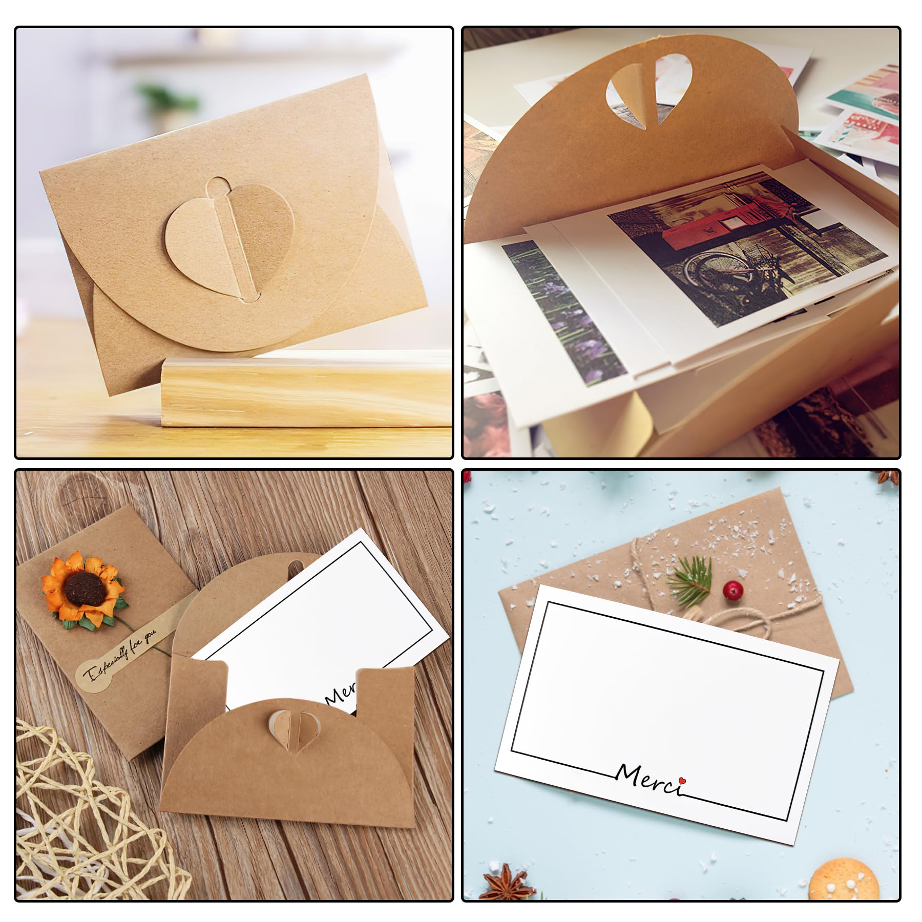 25 Pièces Petites Enveloppes Kraft avec 25 Cartes Vierges 10.6×7.6cm pour Noël Fête Invitation