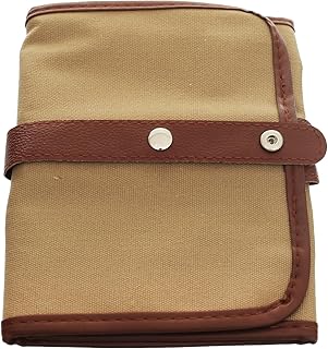 شنطة قماش قابلة للطي بإغلاق بكباسين لتنظيم الفرش والأدوات والأقلام الجاف مصنوعة من مواد فاخرة للمتانة ولاستخدام يدوم طويلا من المايارجي، لون بني