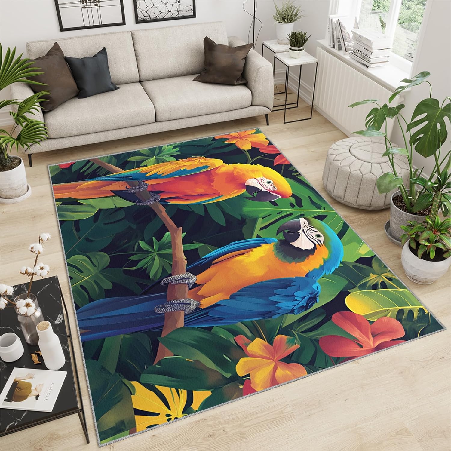 2x3 Macaw Rug - Parrot Doormat Outdoor Entrance, Tropical Avian Laundry Room Carpet Non Slip Accent Throw Rugs for Bathroom Kitchen Sink Front Door