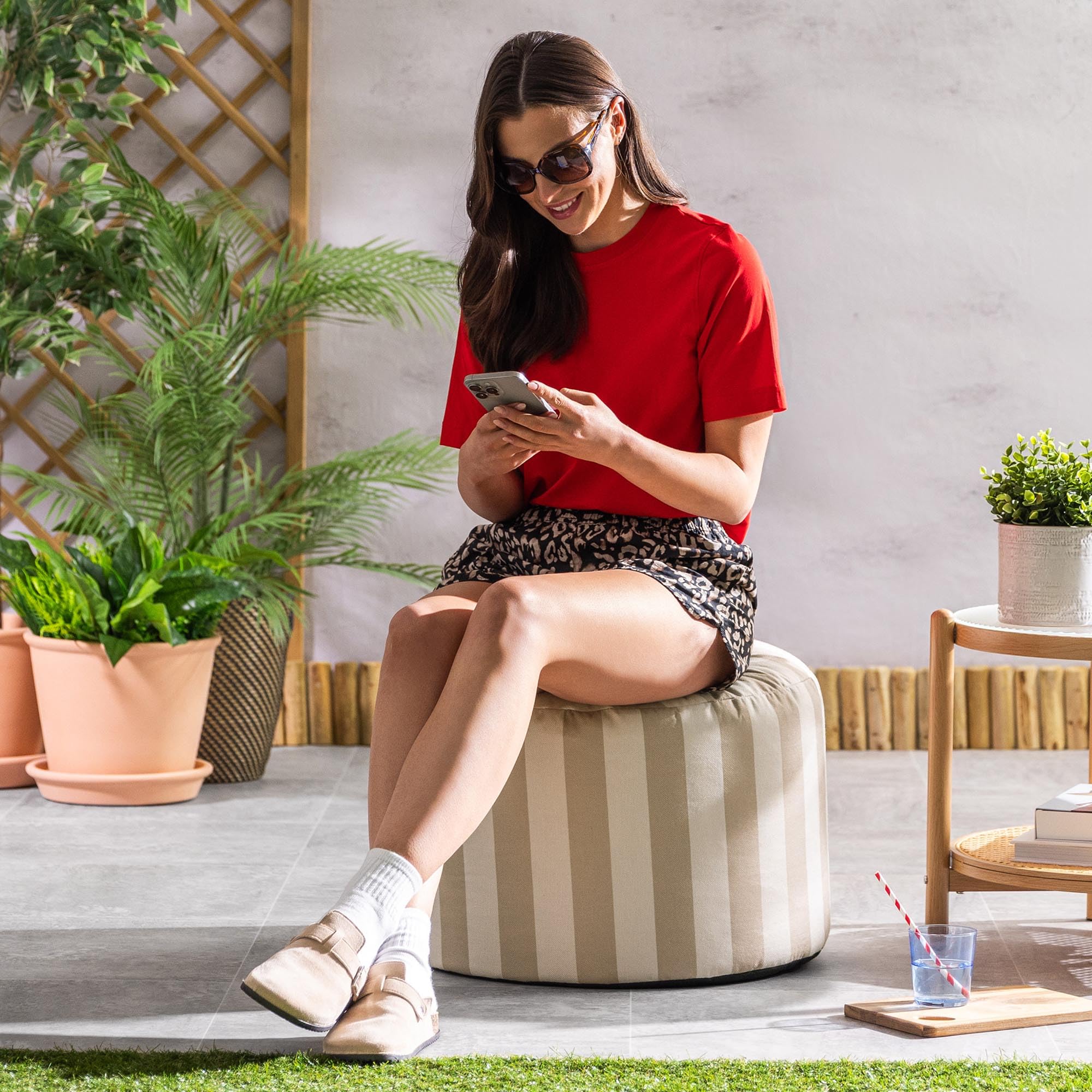 icon Milano Pouf Poggiapiedi, Beige Striscia, Tessuto Intrecciato, Poltrona Sacco con Riempimento Incluso, Sgabello, Pouf Sacco, Camera da Letto, Mobili Soggiorno, Gardino, Terrazza