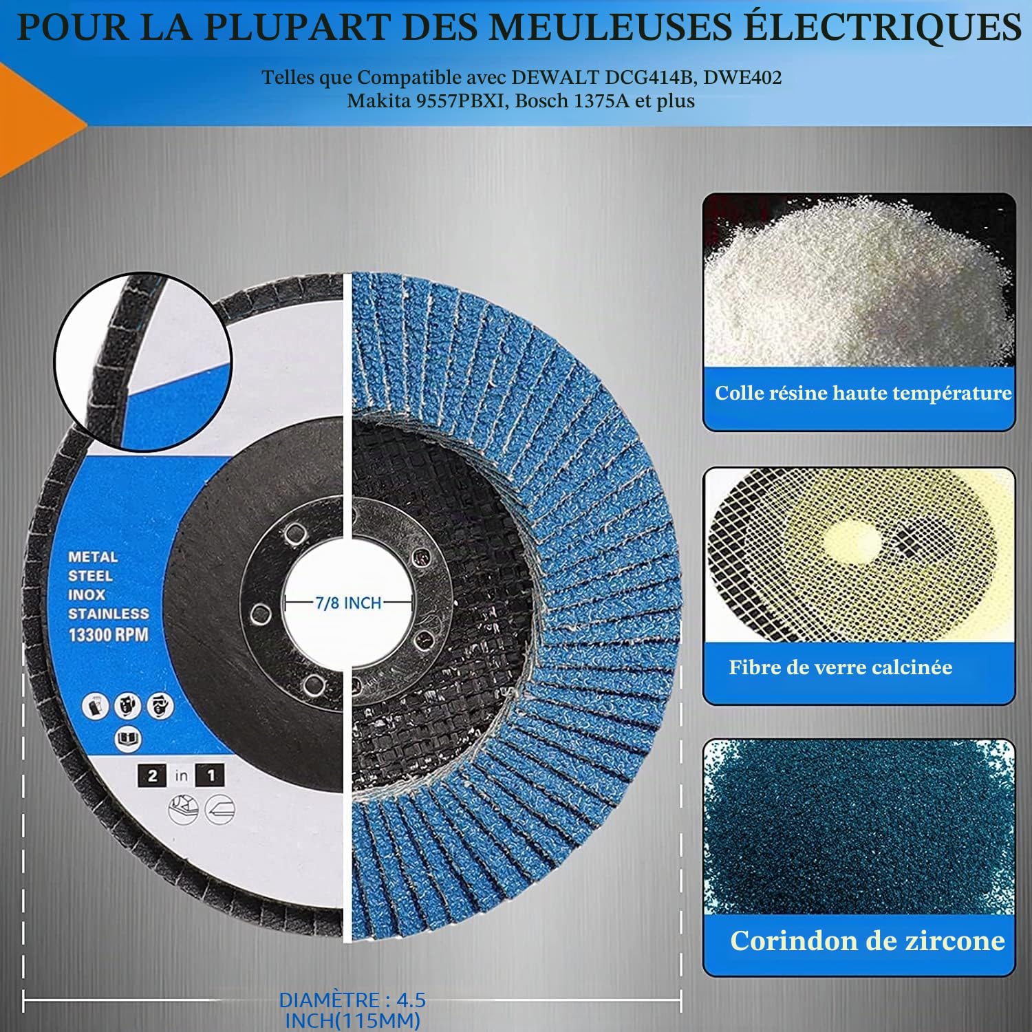 STEBRUAM Disques à lamelles 115mm, 25 Pack pour meuleuse d'angle Disque de ponçage 40 60 80 120 240 Grit en zircone pour le polissage des joints de soudure en oxyde d'aluminium