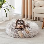 Calming Dog Bed & Cat Bed, Anti-Anxiety Donut Dog Cuddler Bed, Warming Cozy Soft Dog Round Bed, Fluffy Faux Fur Plush Dog Cat Cushion Bed for Small Medium Dogs and Cats (20"/24"/27"/30")
