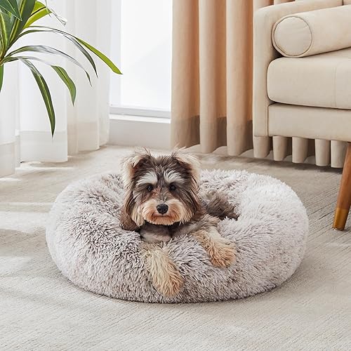 Miniatura 19 de Cama calmante para perros y gatos, cama antiansiedad en forma de dona, cálida y acogedora cama redonda suave para perros y gatos de felpa de piel