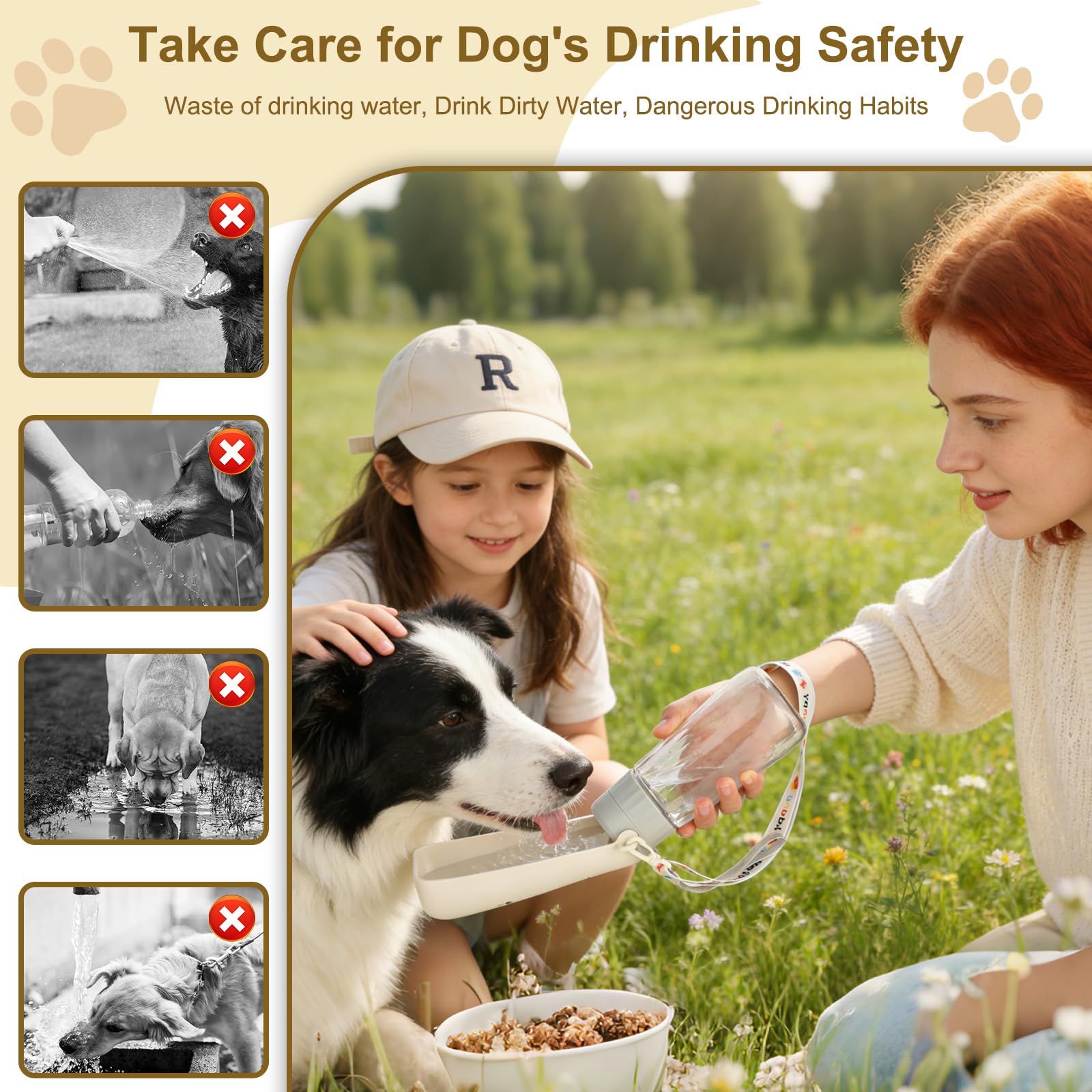 VINATO 550ML Borraccia per Cani Portatile, Ripiegabile Borraccia Cane di Grande Capacità, Dispenser Acqua Cani di Perdite con Funzione di Ritorno, Bottiglia Cane per Il Campeggio Quotidiano a Piedi