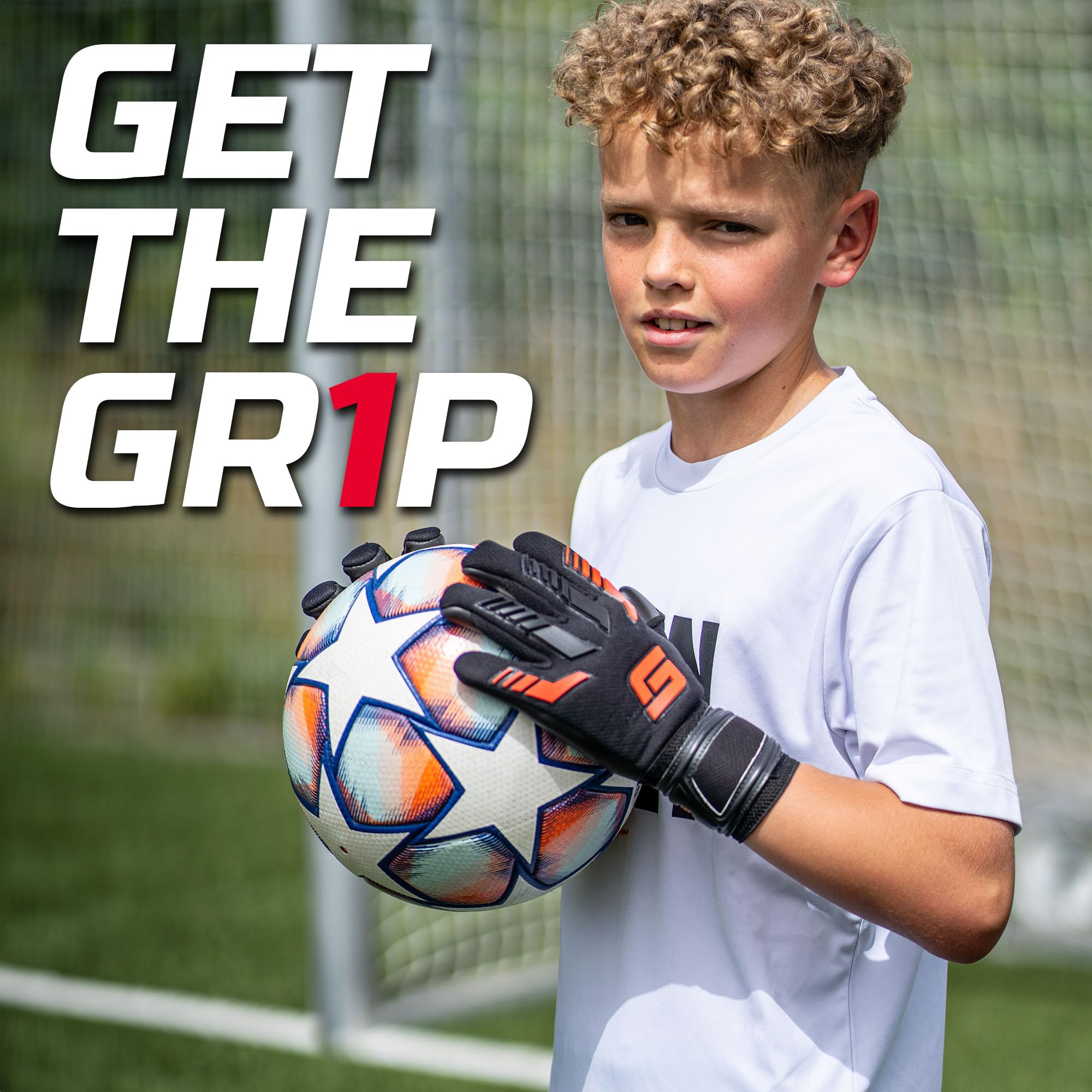 Gripmode Junior Red rękawice bramkarskie dla dzieci z Fingersave I Indywidualnie zdejmowanie, ochrona palców podczas piłki nożnej i powłoka lateksowa zapewniająca dobrą przyczepność I Rozmiar 4-6