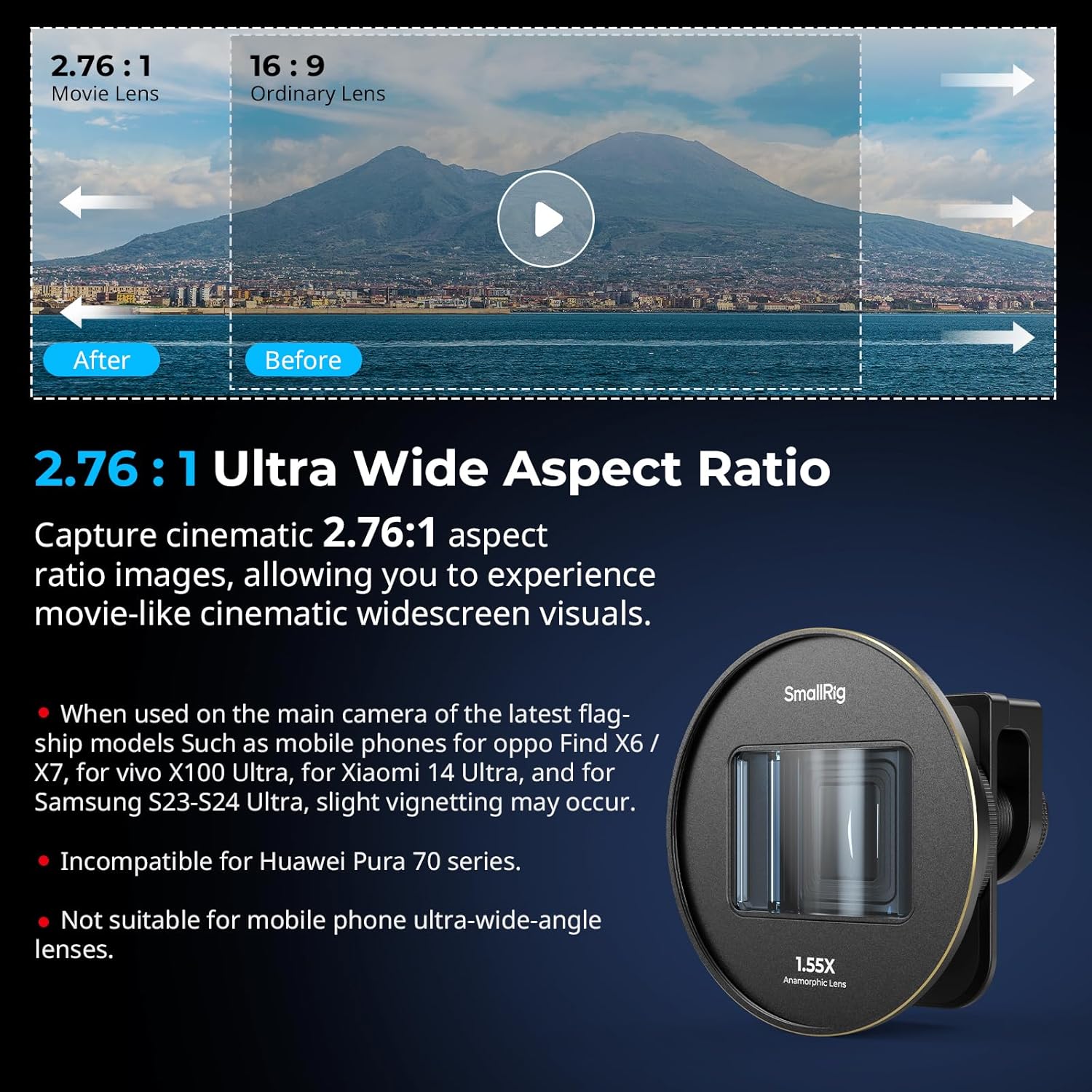 Bundle: SmallRig Universal Quick Release Phone Cage Kit Basic 4597+ SmallRig 1.55XT Anamorphic Lens for Phone 3578B