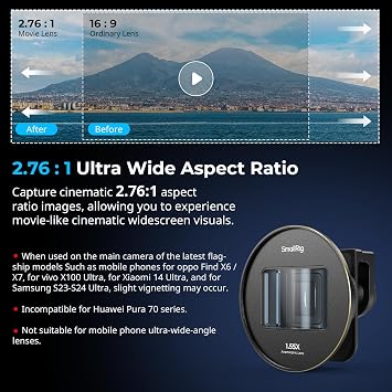 SmallRig 1.55XT Anamorphic Lens for Phone, 2.76:1 Widescreen Cinematic Blue Flare Lens for T-mount Phone Cage, Anamorphic Lens with Lens Clip for iPhone 15 14 13 12, for Samsung S22 S21 Series - 3578B