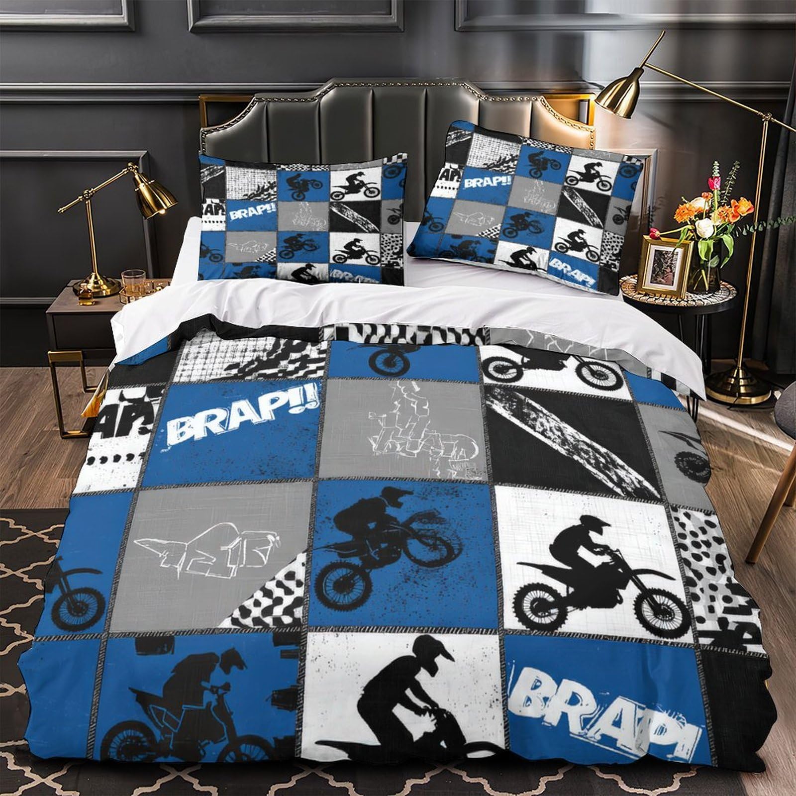 Housse de couette motocross anti-allergie pour lit simple