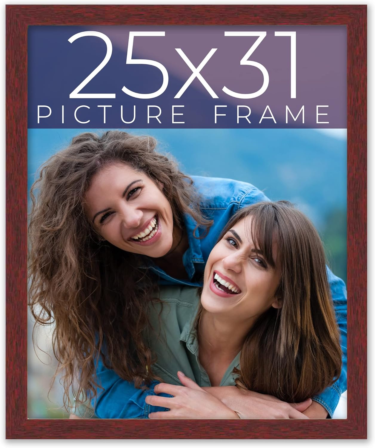 25x31 Frame Brown Solid Wood Picture Frame Width 0.75 Inches | Interior Frame Depth 0.5 Inches | Mogano Traditional Photo Frame Complete with UV Acrylic, Foam Board Backing & Hanging Hardware