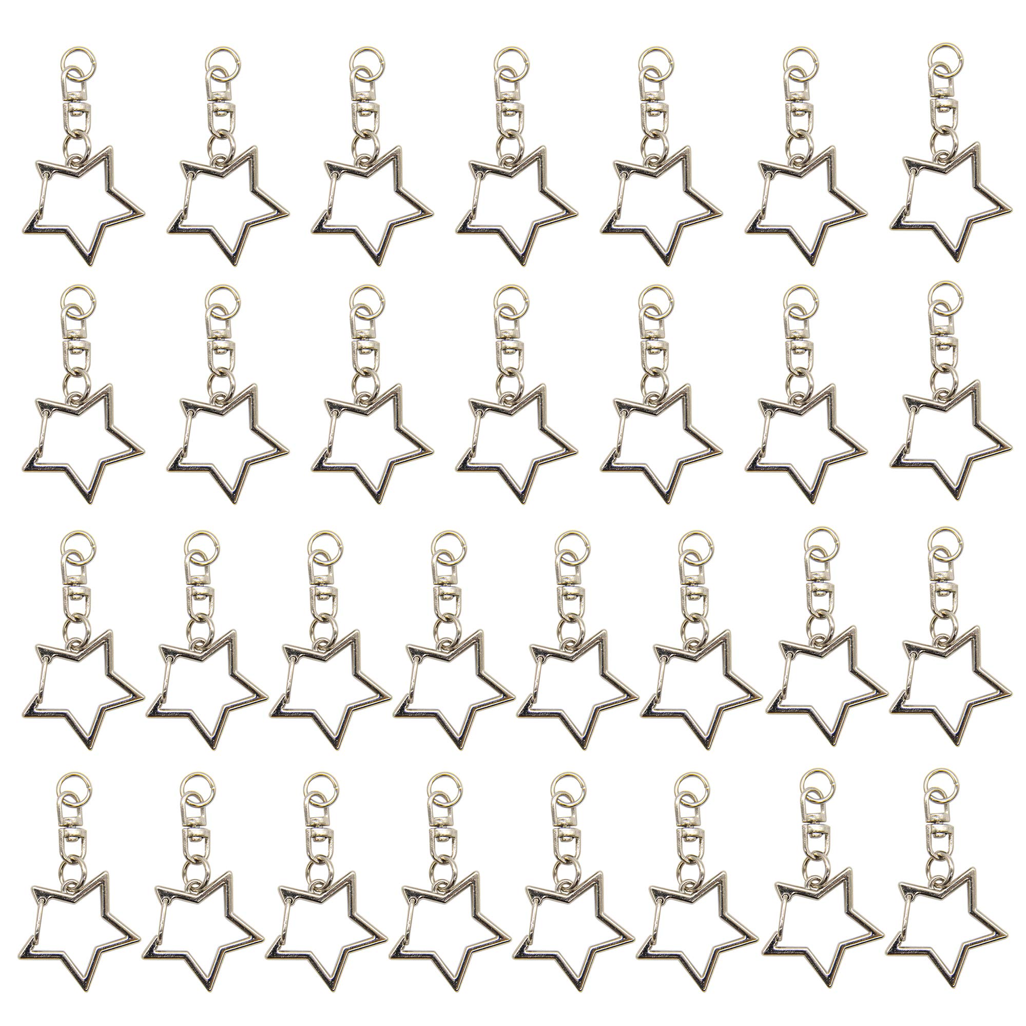 AUEAR, Keychain Metal Spring Snap for DIY Keychain Hanging Buckle and Bag Accessories Creative Key Ring Pentagram (30 Pack, Star Shape Design, Silver)