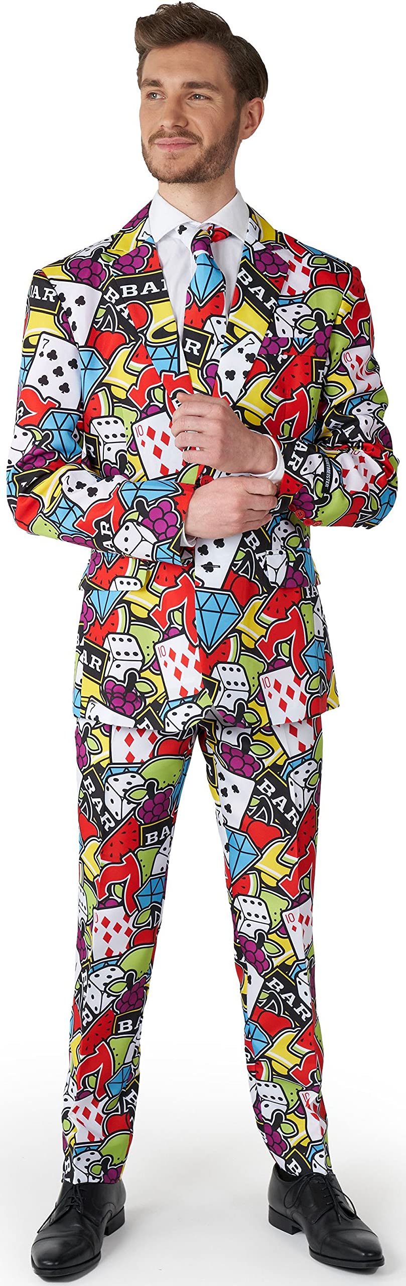 SuitmeisterMen's Funny Suit - Cannabis Weed Print Outfit Slim Fit - Green