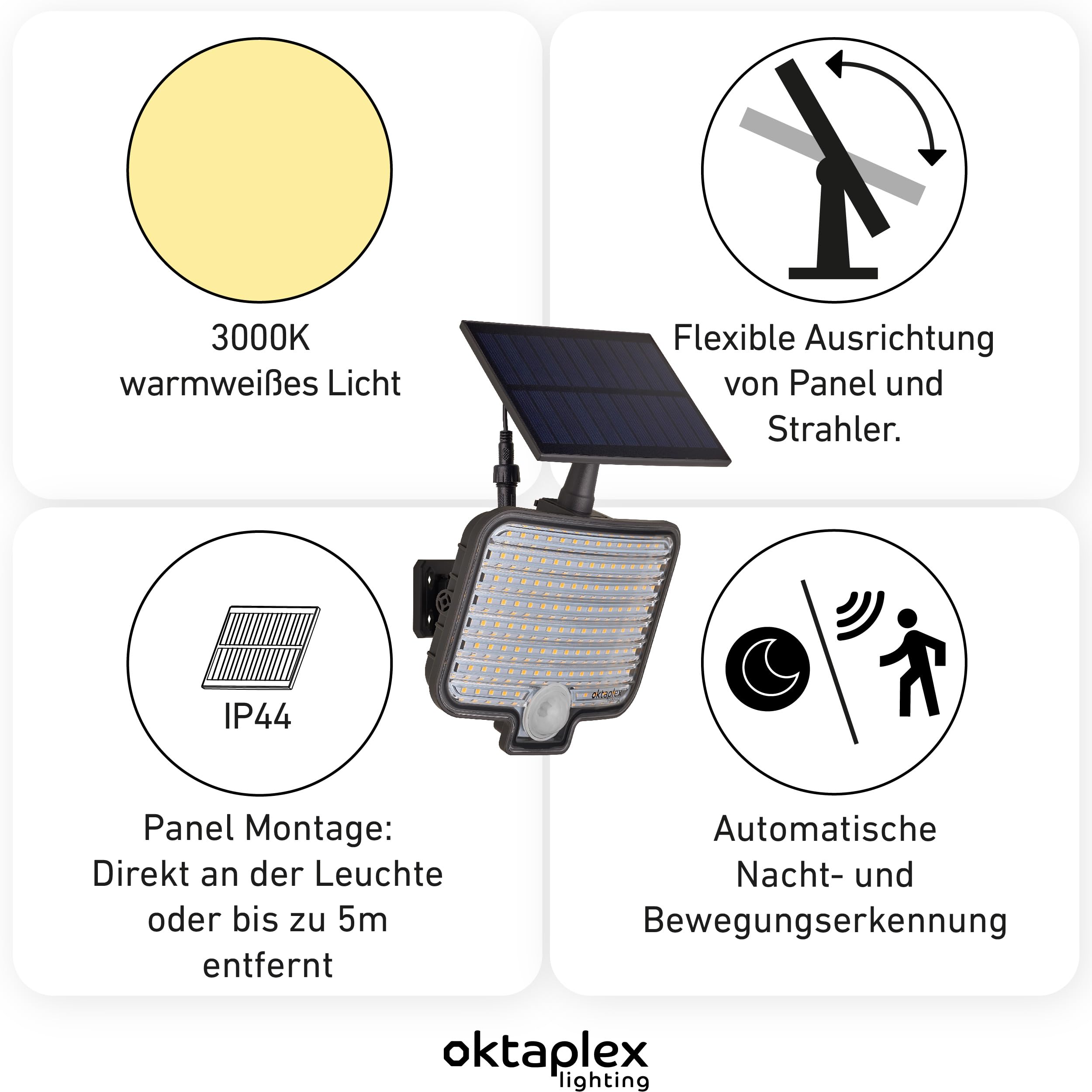 Oktaplex 2er Set Ede LED Solar Außenstrahler mit Bewegungsmelder Anthrazit | IP44 warmweiß 3000K Solar Wandleuchte Außen