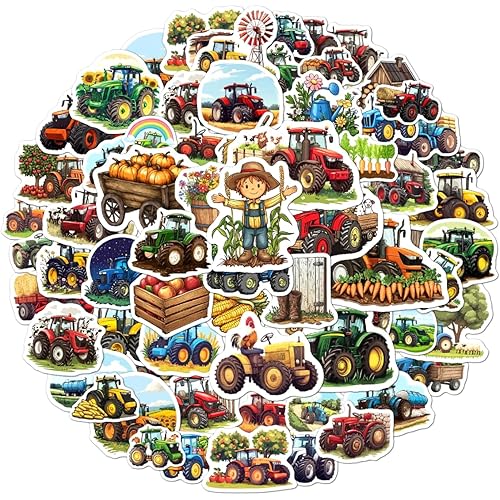 108 Pack Tractor Farm Stickers, Vinyl Waterproof Farm Equipment Decals, Tractor Theme Party Favors Decorations for Kids Teens Adults, Laptop, Water Bottle, Helmet, Luggage