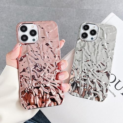 Miniatura 5 de Funda compatible con iPhone 15 Pro Max, diseño de lujo, diseño de lámina, plisada, para mujer, de silicona brillante, con purpurina, funda
