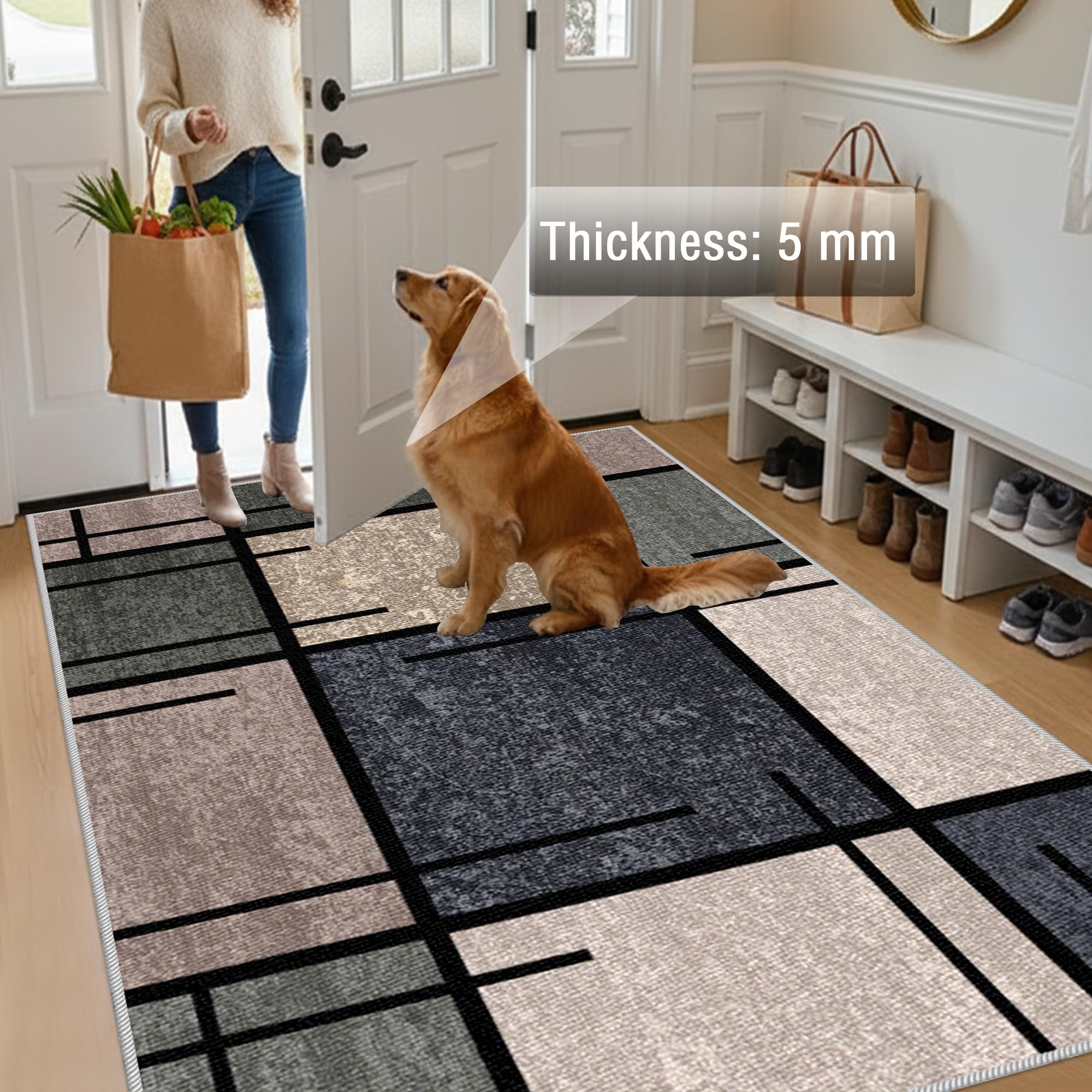 Alfombra Salon Moderna 110 x 120 cm Alfombras Cocina Lavable Antideslizante | Alfombra Pelo Corto para Dormitorio, Comedor, Hall Entrada, Pasillo, Alfombras para Habitación, fácil de limpiar