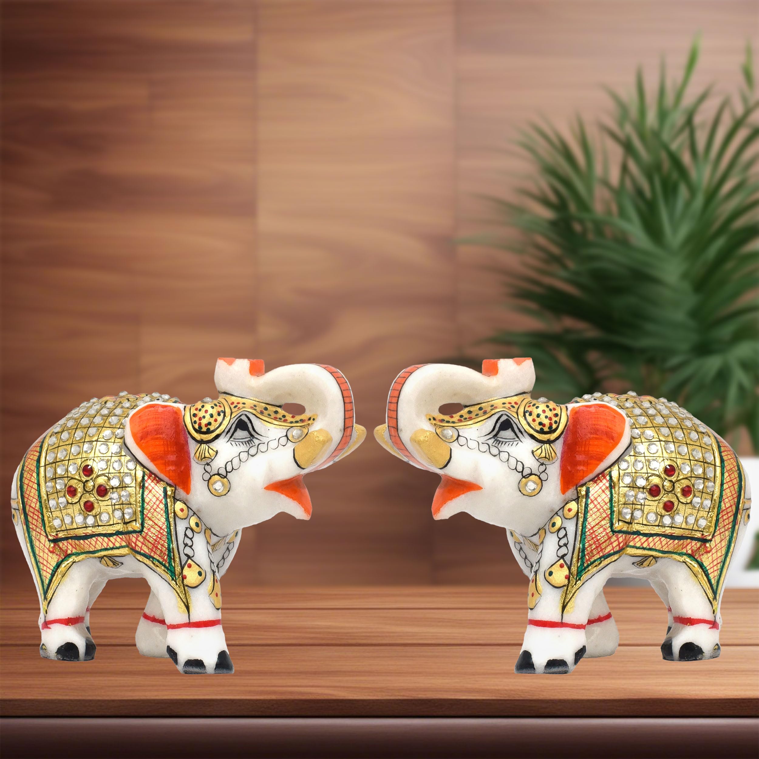 Marble Decorative Items Elephant Showpieces Pack of 2 Marble Elephant Statue 10x8x13cm for Home Decor Shelf Living Room Hathi Vastu Puja Idol (Marble, 4 x 5 inch) — photo — 10 of 10