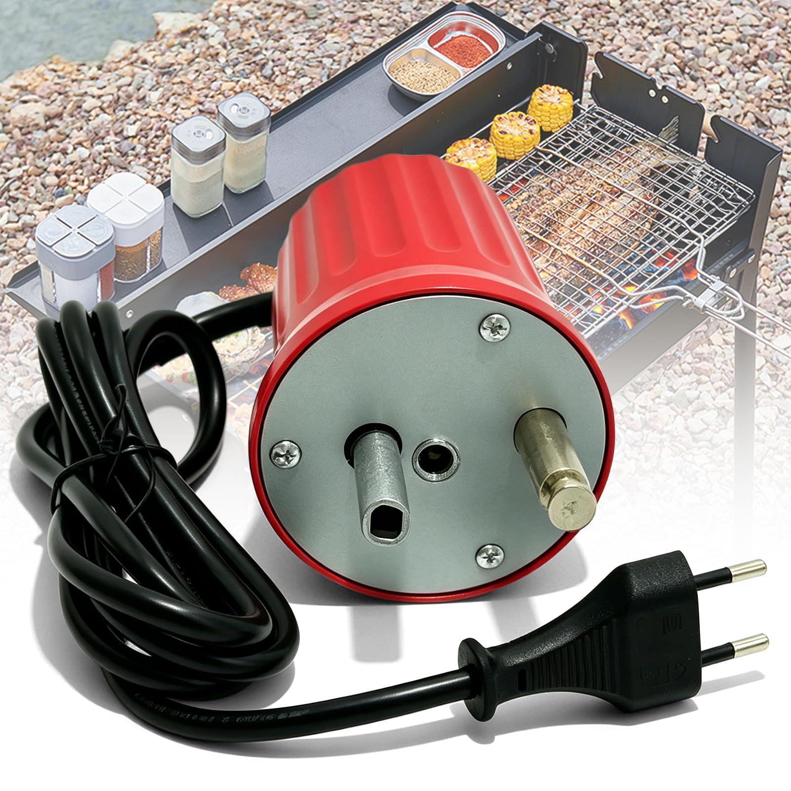 GBKDQQ Grillmotor, Barbecue Grillmotor, DC 220V-240V Elektromotor Grill, ABS Barbecue Rotator Motor Grill, EU-Stecker, Elektrische Maschine Outdoor BBQ Werkzeug Zubehör(Rot)