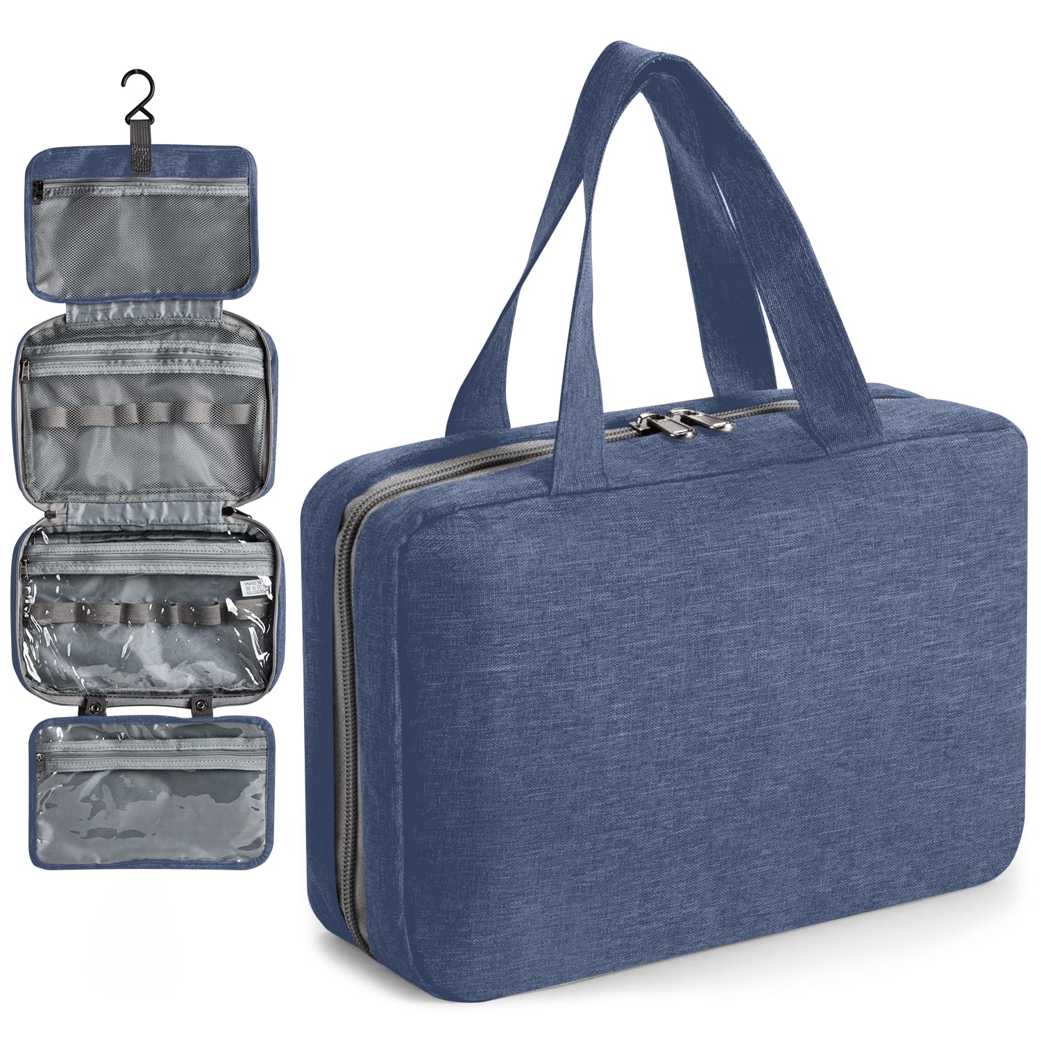 Virklyee Neceser de Viaje Bolsa de Maquillaje Colgante Bolsa de Cosméticos Plegable Organizador de Cosméticos de Tela Oxford Bolsa de Enjuague Multifuncional Bolsa de Afeitar para Baño(Azul Oscuro)