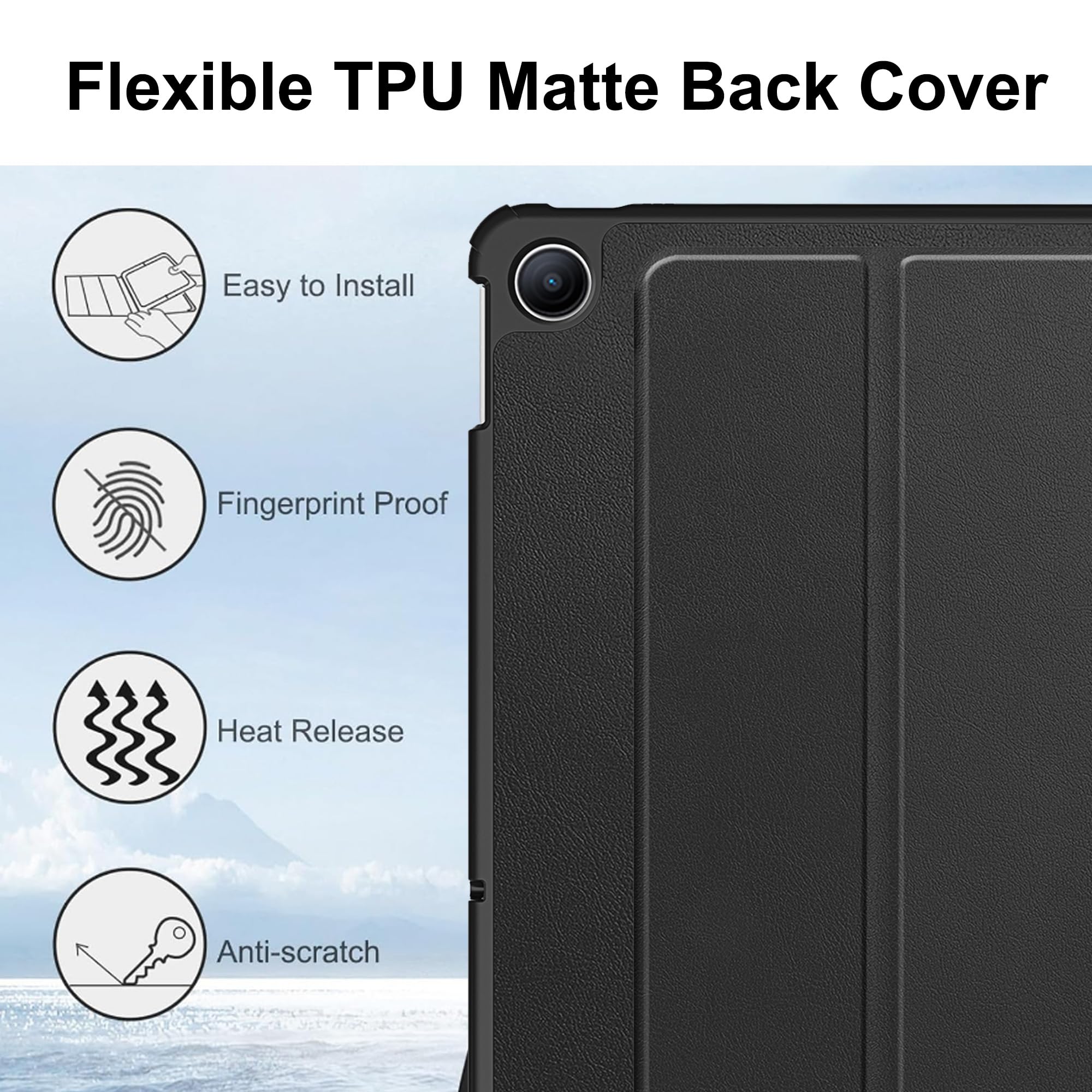 Custodia per Redmi Pad 2 9.7" Cover in Pelle Case, + [1 Pezzi] Vetro Temperato Pellicola Protettiva [Auto Svegliati/Sonno][Supporto Funzione ] [Anti-Scratch] Nero