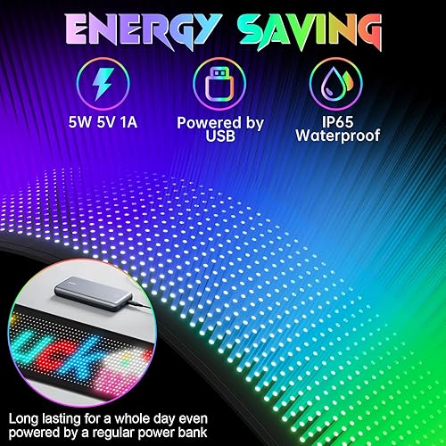 Miniatura 4 de Letrero LED, pantalla USB RGB de 5 V, letrero LED para automóvil, 8 modos programables, Bluetooth, diseño de texto, patrones y animaciones, letrero
